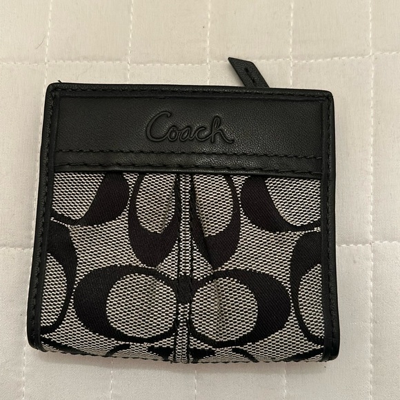 Coach Handbags - Coach black leather and canvas snap wallet.